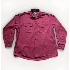 Vintage Burberry Casual Long Sleeve Shirt Red Herringbone - Large, Made In USA